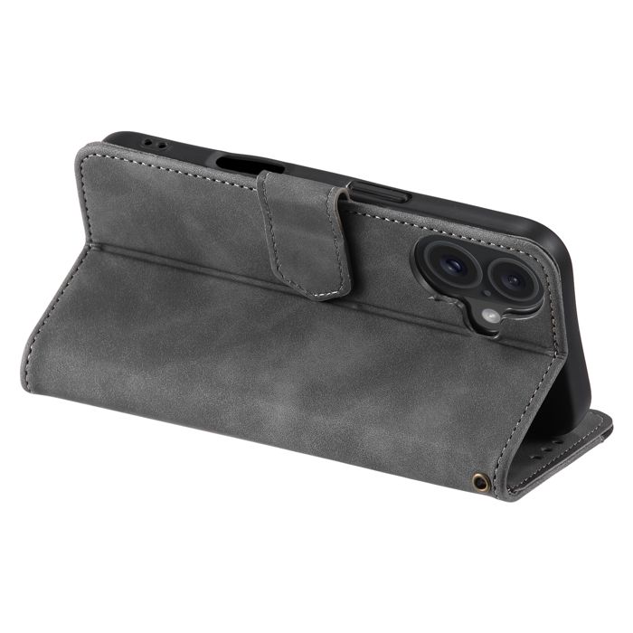 Étui portefeuille - Samsung Galaxy A37 (5G) - Cuir synthétique - Gris-Noir - 3 fentes cartes & pochette billets - Support intégré
