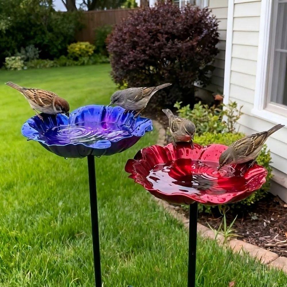 Handmade Metal Garden Bird Feeder Flower Shape Outdoor Bird Bath Bird Bath Stake Garden Patio