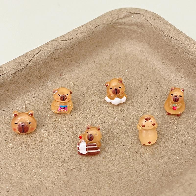 6Pairs Cute Fashion Capybara Earrings Set For Women Girls Cartoon Kawaii Versatile Tiny Earrings Jewelry Accessories Gifts