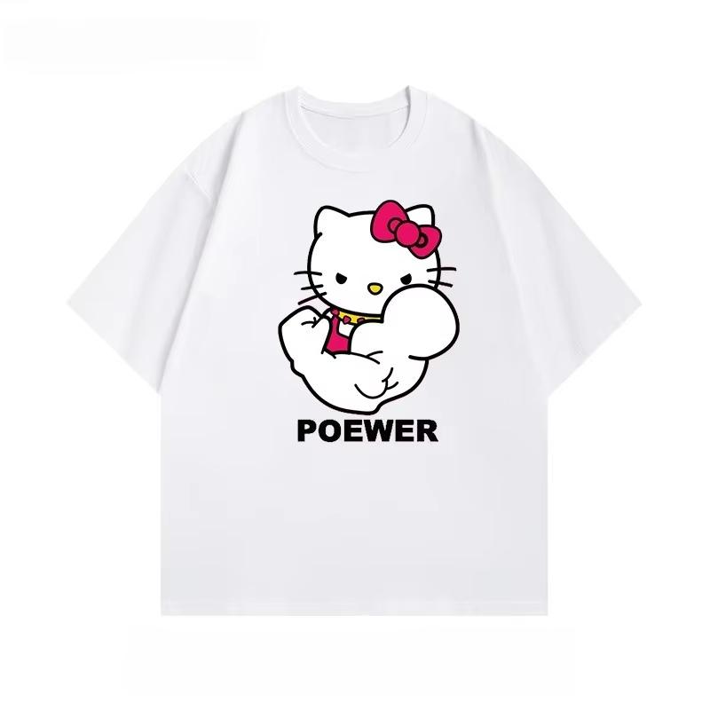 Летняя футболка Hello Kitty Sanrio для фитнеса, тренировок на гребном тренажере с одной рукой, женская, 100% хлопок, подходит для повседневной носки и спорта
