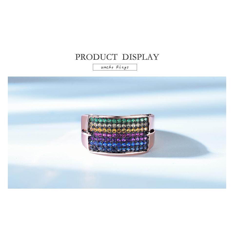 Umcho Твердые кольца из стерлингового серебра 925 пробы, красочные радужные кольца с драгоценными камнями для женщин, обручальное обручальное кольцо