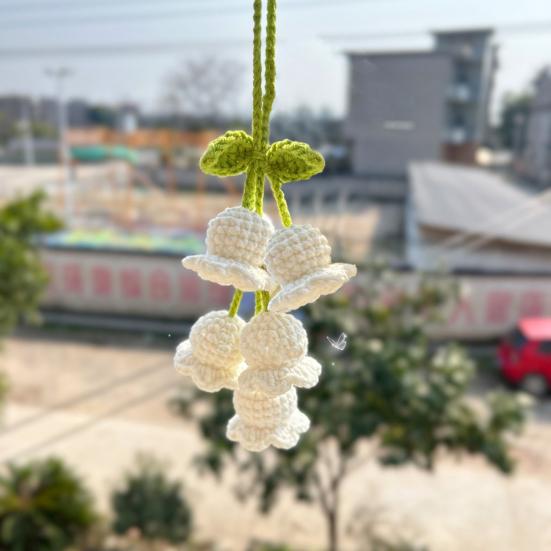 Подвесной автомобильный кулон ручной работы, вязаные лилии, очаровательные вязаные крючком украшения для салона автомобиля