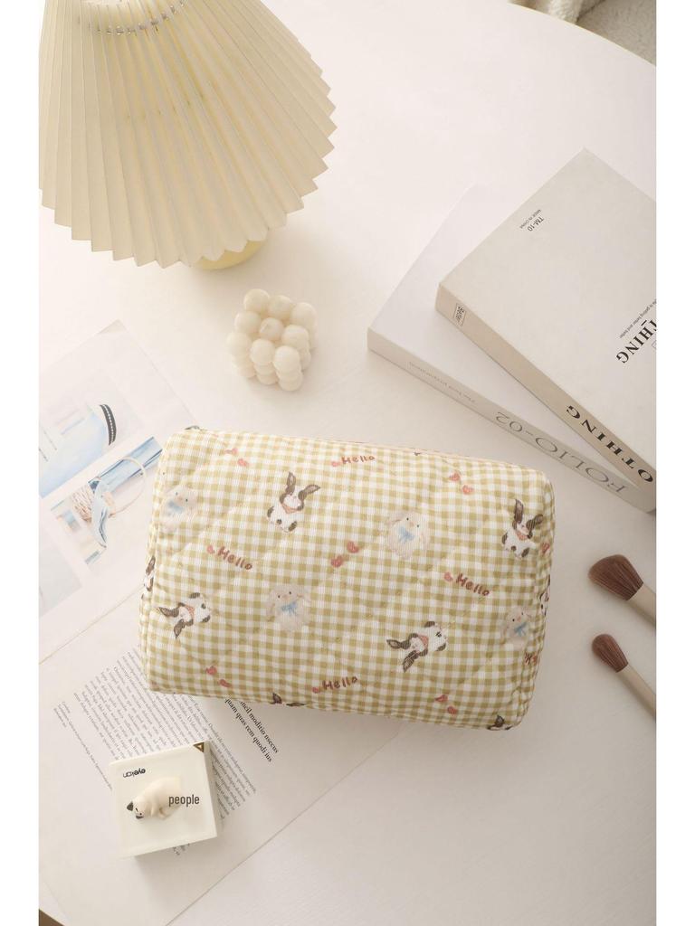Yellow Duck Pear Large Capacity Makeup & Stationery Bag with Color Block Design