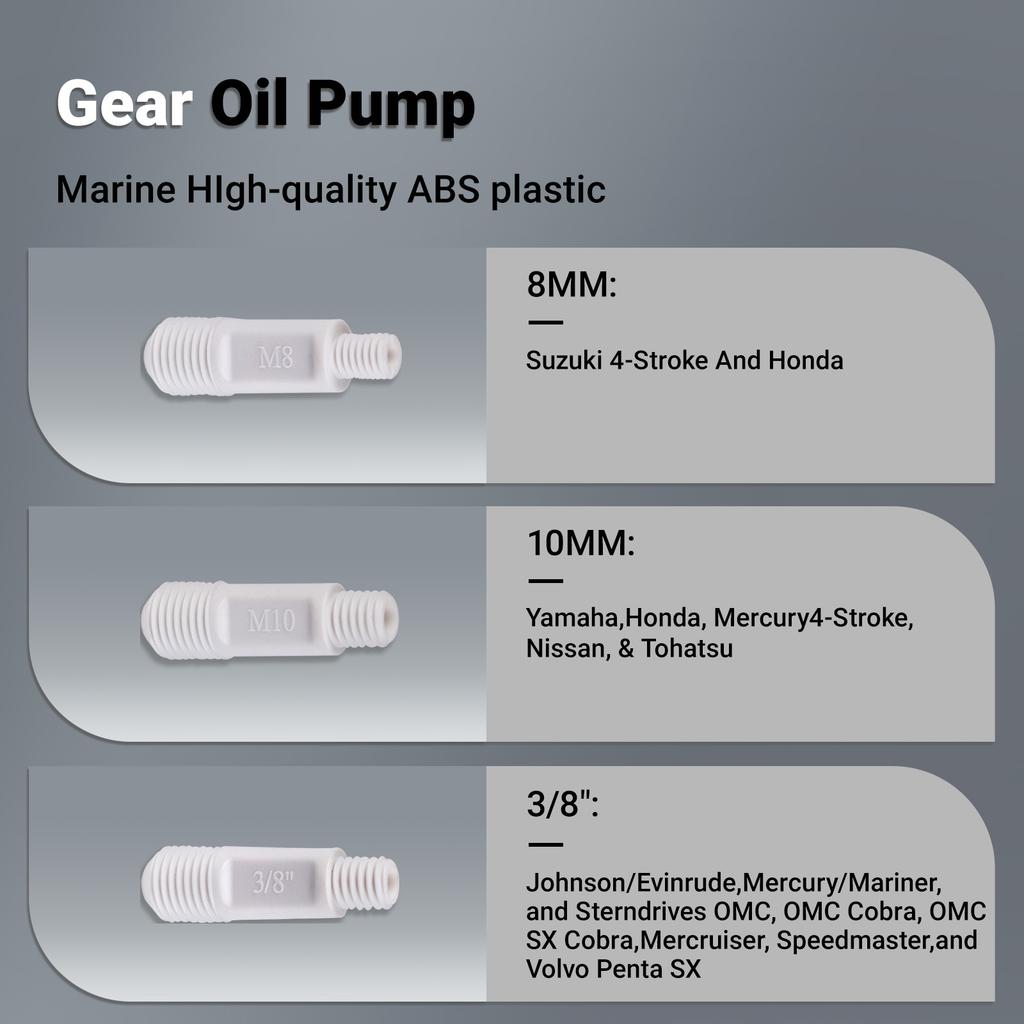 White Gear Oil Pump with 28mm Quart 38mm Gallon Bottle Cap and 3 Engine Adapters 8mm 10mm 3/8" For Outboard Sterndrive Motors