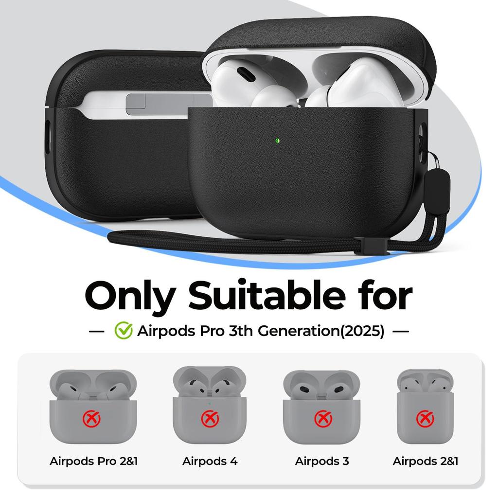New For AirPods Pro 3 Earphone Case Leather Texture For AirPods Pro 3rd Generation Protective Case with Lanyard For AirPods Pro3