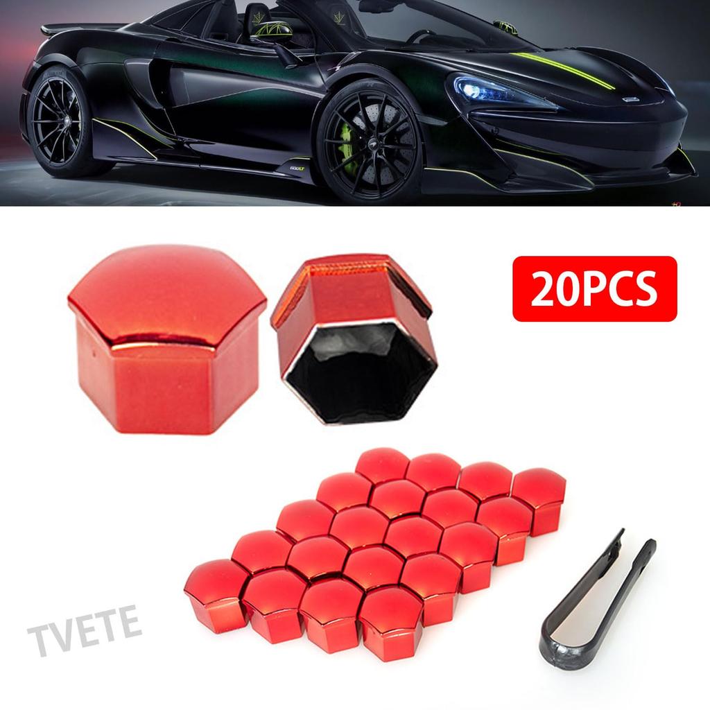 Крышка гайки колеса TVETE, крышка гайки колеса, крышка гайки покрышки [Упаковка из 20 шт.] 21 мм, красная крышка гайки колеса с шестигранным фиксатором, декоративная крышка для винта колеса, защита гайки