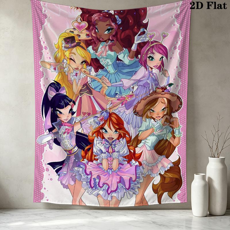 Wonderfulprecurwinx Club Wall Tapestry Aesthetic Wall Hanging Printed Fabric Blanket Decorative Tapestries For Bedroom Living Room Home Decor