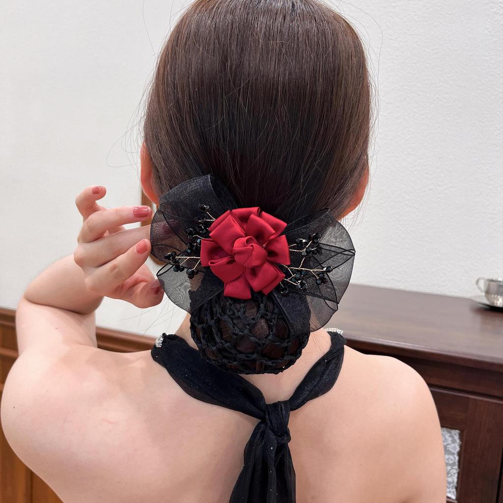 Hair Snoods for Women Hair Clip Barrette With Net Chignon Hair Bun Cover Bow-knot Decor Hair Clip