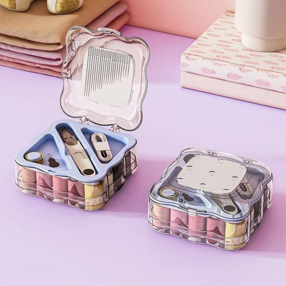 Portable Mini Sewing Box Set Partitioned Magnetic Needle Thread Box Hand Sewing Tool Kit Family
