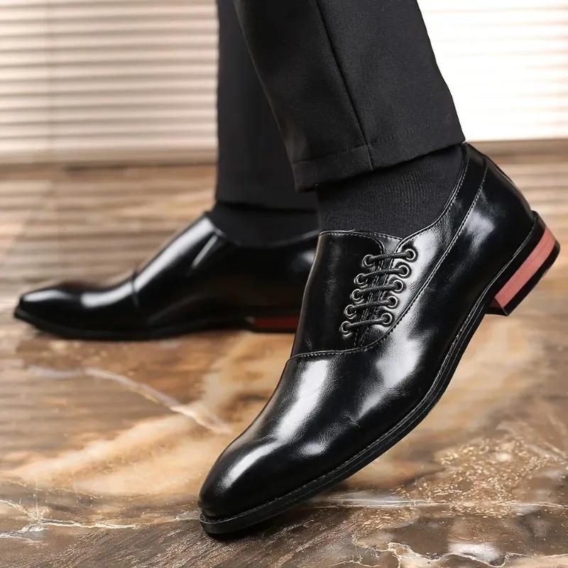 Men's Casual Business Shoes Microfiber Leather Square Toe Lace-up Mens Dress Office Flats Men Fashion Wedding Party Oxfords 2024