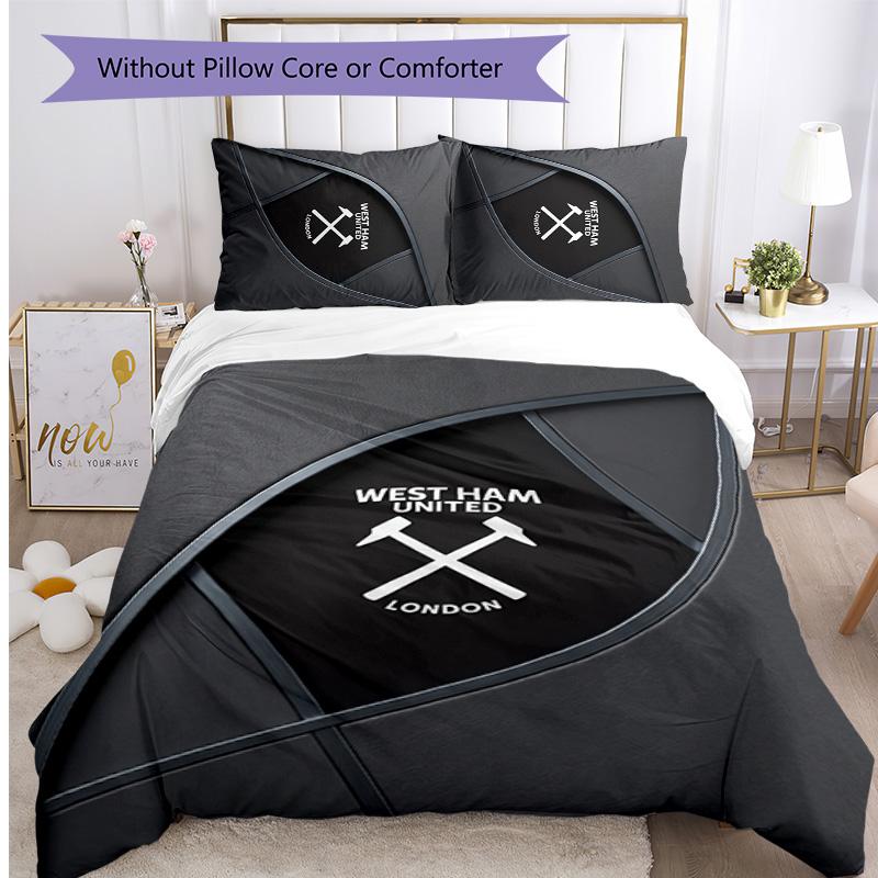 West Ham United Football Printed 3 Pieces Bedding Set, Comfortable Skin Friendly Bedroom Duvet Cover Set
