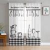 Kitchen Utensils Plaid Tulle Curtains For Living Room Chiffon Voile Sheer Window Curtain For Bedroom