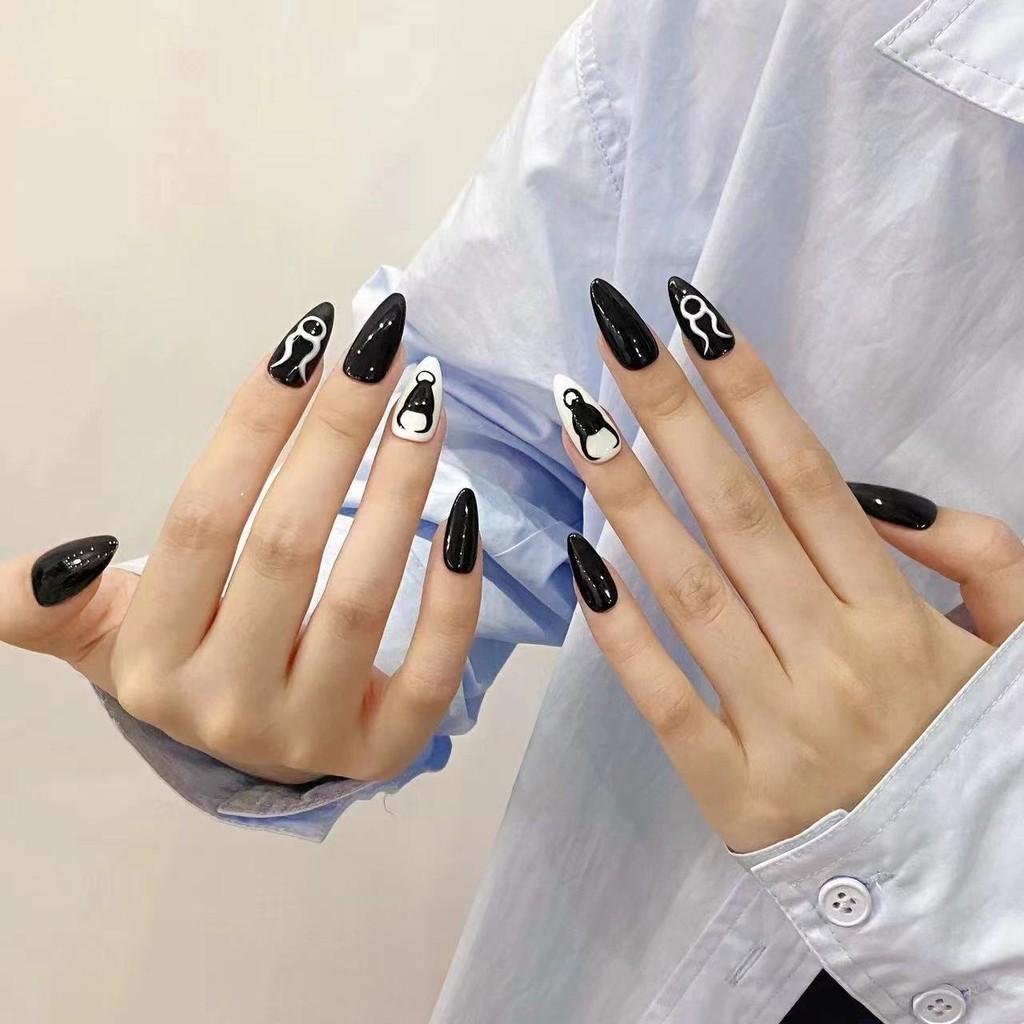 HANDMADE Artificial Nail Zodiac Sign - Taurus Hand Painted Black Phototherapy Nails Fake Nails Reusable and Removable Nails