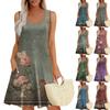 Women's Summer Casual Square Neck Floral Print Sleeveless Dress With Pockets