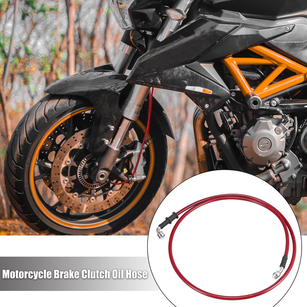 Motoforti Motorcycle Brake/Clutch Hose, Oil Hose, Hydraulic Strengthened, Stainless Steel, 28°+90°, Red, 130cm