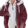 Women's Warm Loose Hooded Jacket Winter Women Long-Sleeved Color Block Zipper Fluff Hooded Warm Coat Jacket