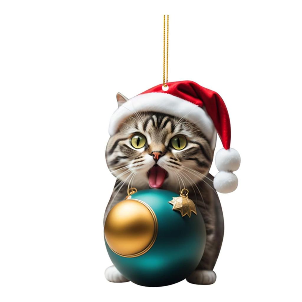 Acrylic Christmas Cat Charm Ornament Unique Holiday Decor Fun Pendant Decorations for Christmas Trees Door and Window