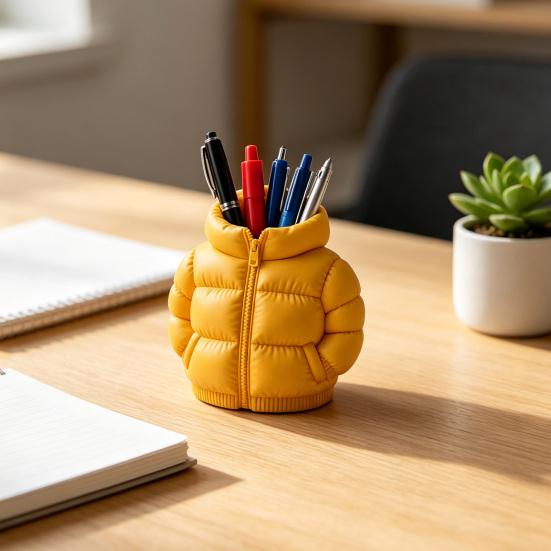 Rainbow Down Coat Pen Holder, 3D Printed Puffer Jacket Desk Organizer, Creative Storage for Stationery And Brushes