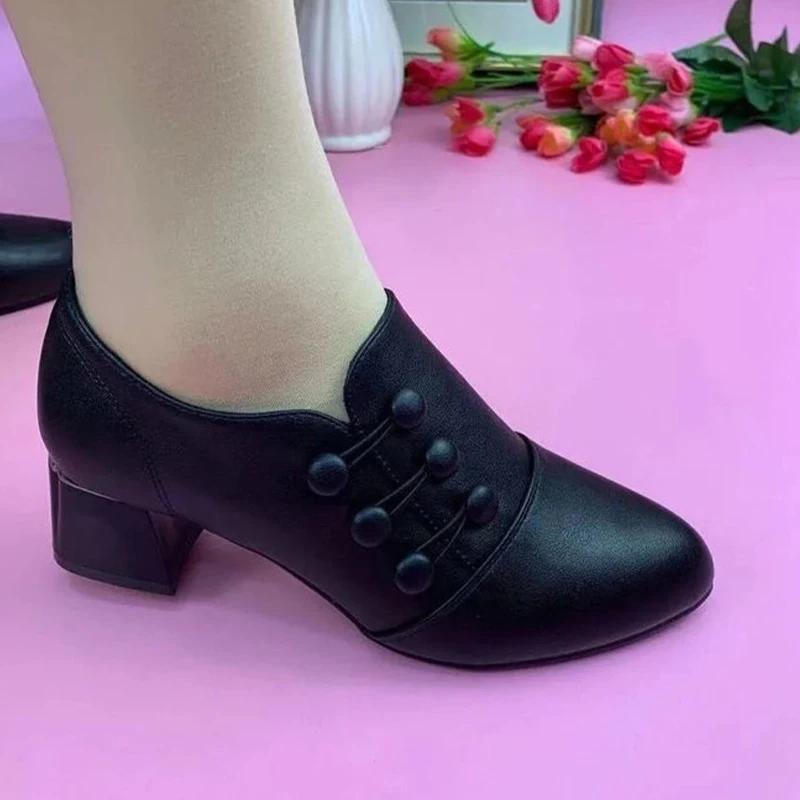 High Heels Women Pointed Toe Shoes Designer Chunky Retro Loafers Shoes Autumn New 2024 Oxford Shoes Women Walking Casual Zapatos