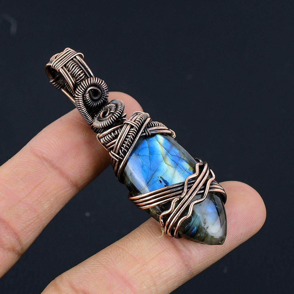 Labradorite Pendant, Handmade Gemstone 999 Copper Wire Wrapped Pendant Antique Jewelry, For Gift Silver Jewelry