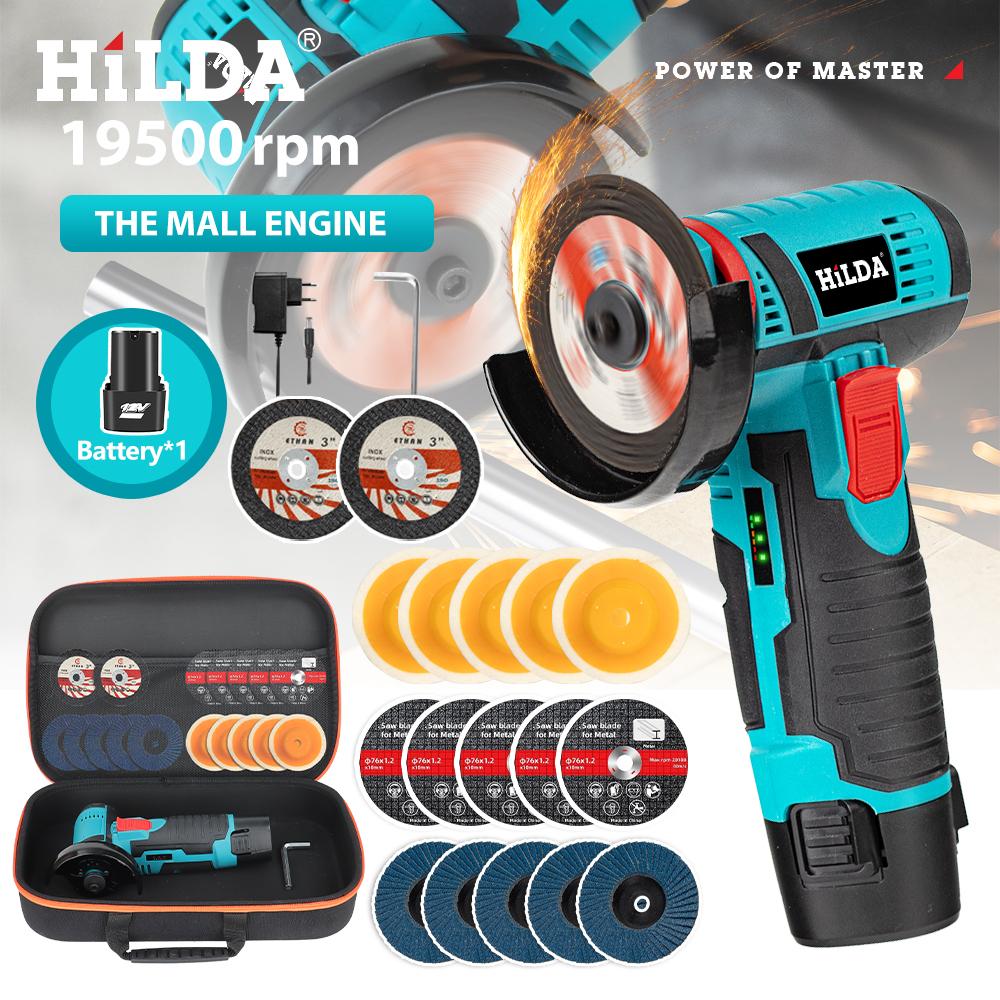 HILDA 12V Miniature Rechargeable Mini Angle Grinder with Battery Cutting Blade Polishing Grinder for Cutting Diamond Cordless