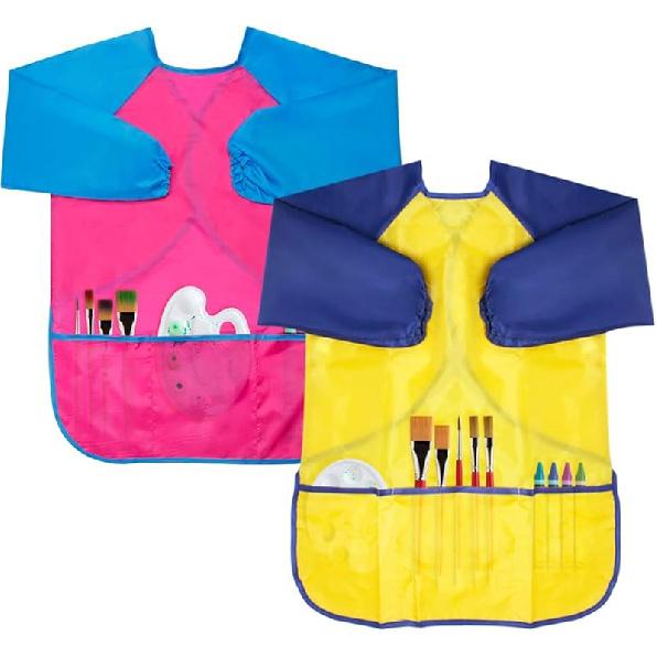Kids Art Smocks 2 Pack Painting Smock with Long Sleeve and 3 Pockets for Age 3-8