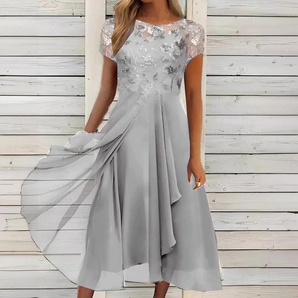 Европейское и американское шифоновое вечернее платье с длинной юбкой-клёш и принтом из пайеток