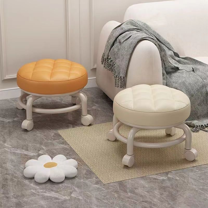 Universal Wheel Small Stool Household Pulley Low Stool Wheeled Bench Small Round Stool Sofa Stool Small Chair Plastic Backrest