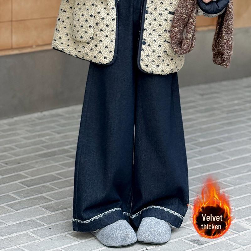 Зимний пушистый свитер для девочек и джинсы на флисовой подкладке 2025 - Новый тренд для детей среднего и старшего возраста