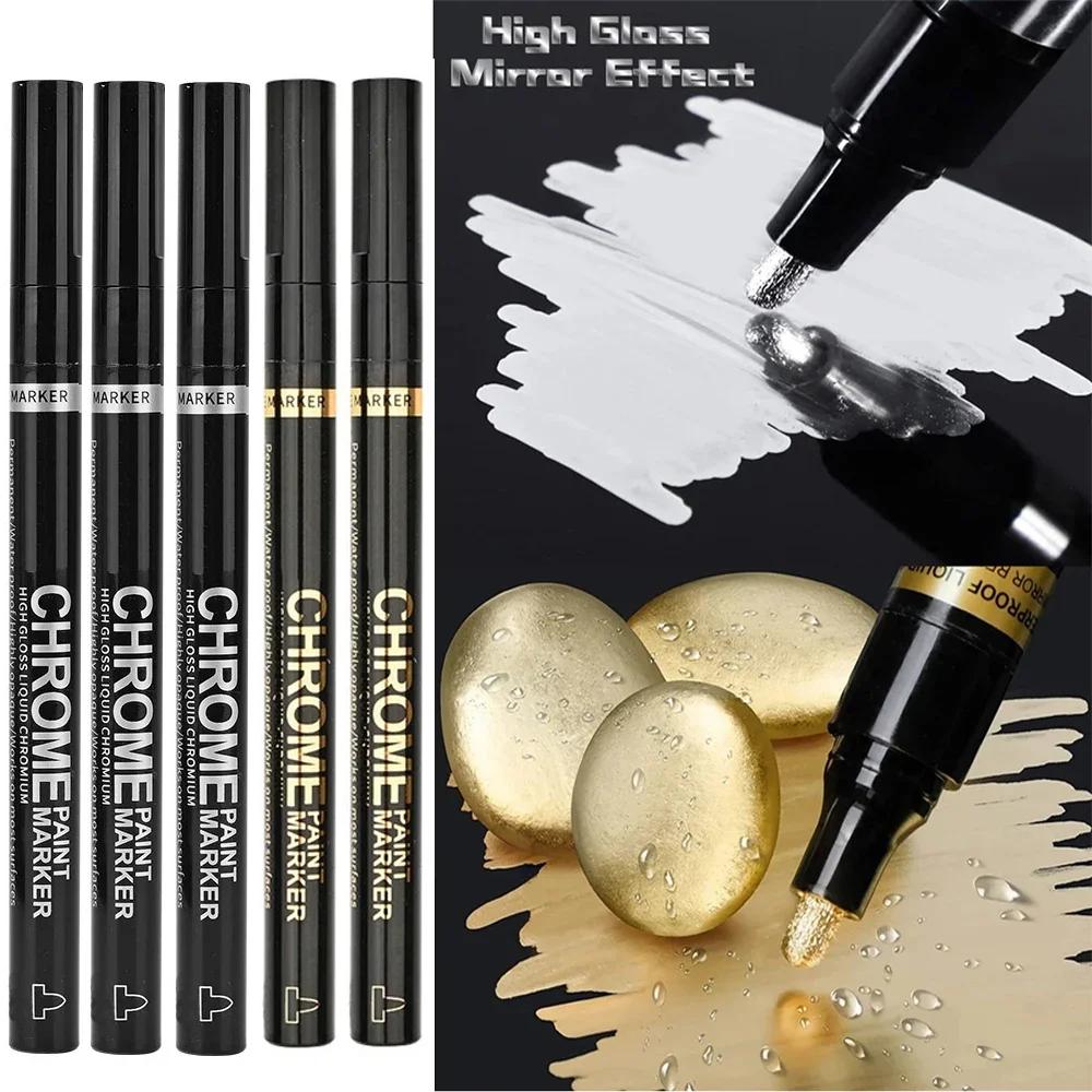 5/1 шт., хромированная ручка-маркер, зеркало, водонепроницаемая краска для ремонта камня, керамики, стекла, металла, золота/серебра, наконечник 2 мм