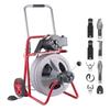 Drain Cleaner Machine 30m X 13mm, Auto Feed Sewer Snake Drain Auger On Wheels