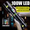Super Bright Long Range Powerful LED Flashlight Type-C USB Rechargeable Tactical Torch Outdoor Zoomable Flashlight Power Display
