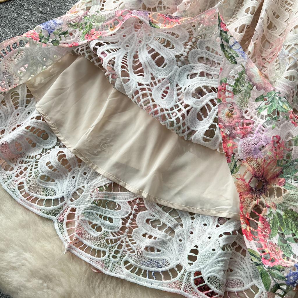 Элегантное длинное платье French Chic для женщин, вязаное крючком, ажурное кружевное, цветочное, женское платье с круглым вырезом, с коротким рукавом, Vestidos, дропшиппинг