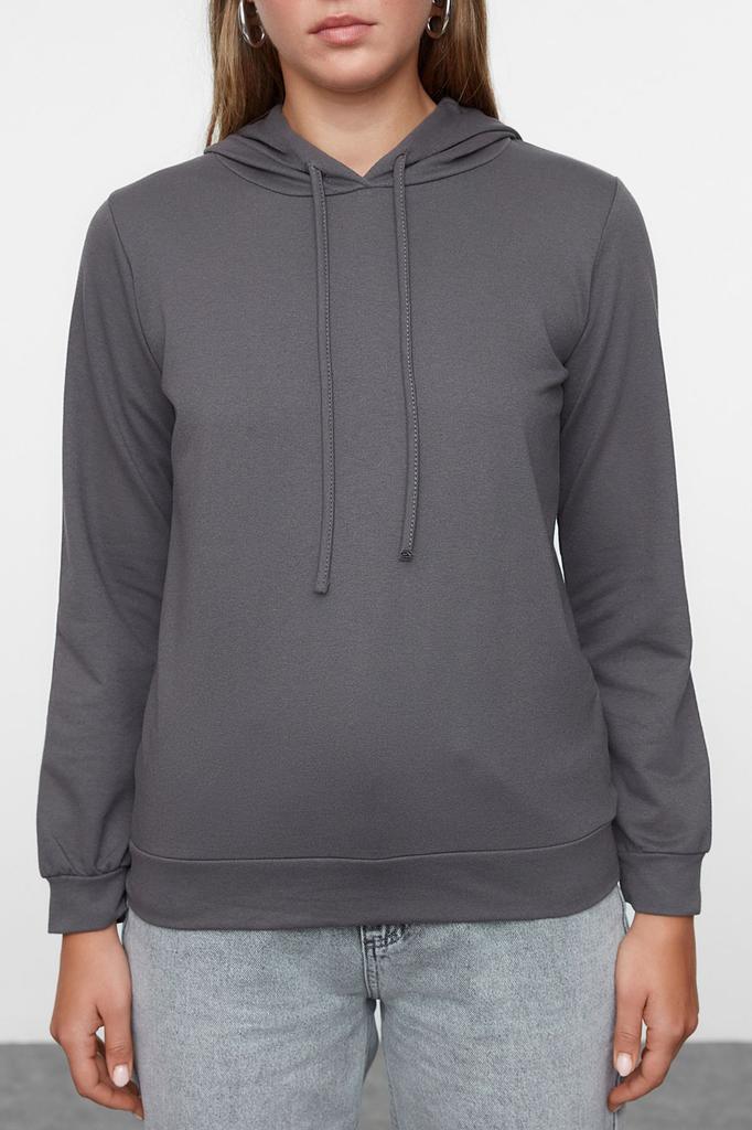 Женская модная стильная толстовка черная, стандартная, стандартная посадка, базовая тонкая вязаная толстовка с капюшоном