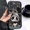 Черная рифленая наждачная накладка с рисунком панды для телефона iPhone 15/16/17 Pro Max
