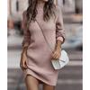Sexy Solid High Neck Sweater Dress Women Autumn Winter Fashion Knitted Long Sleeve Knitwear Dress Office-lady Clothing 29885