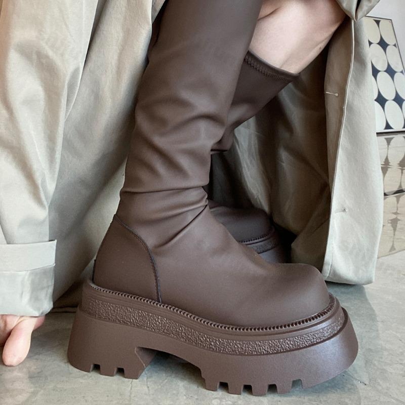 Модные массивные женские ботфорты Модные рыцарские длинные ботинки Платформа Каблуки 2025 Осень Женские ботинки с круглым носком для улицы Botas Mujer