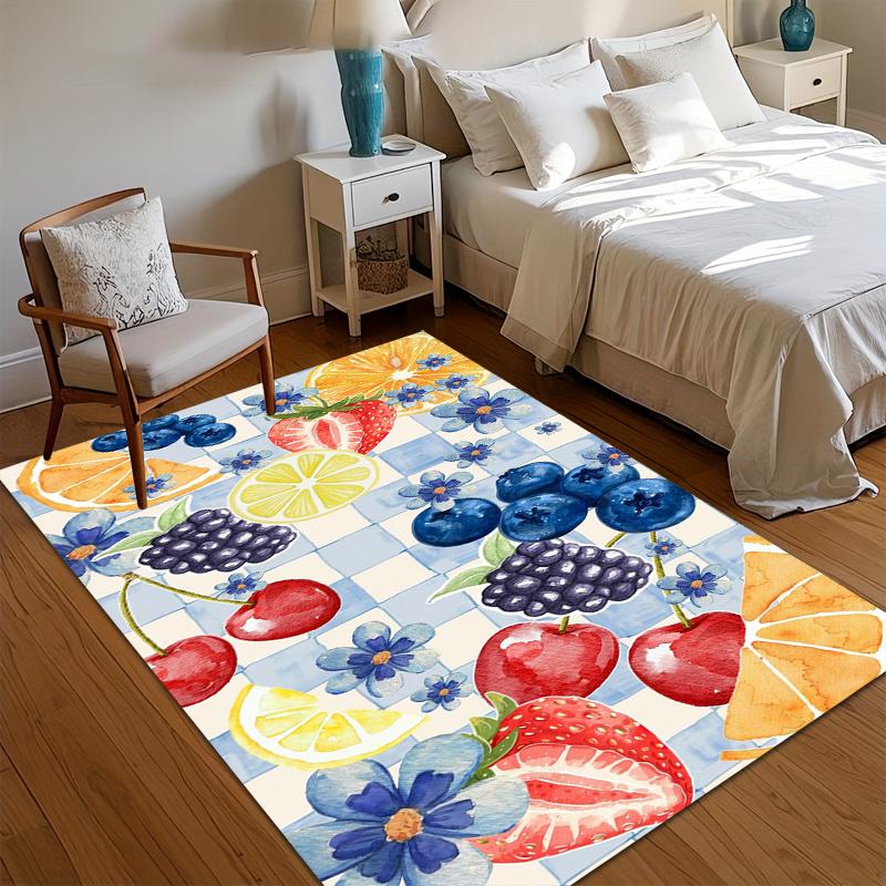 Fresh Fruit Rug Anti-slip Floor Mat Colorful Blueberry Orange Print Carpet for Living Room Kids Bedroom Entryway Home Decor