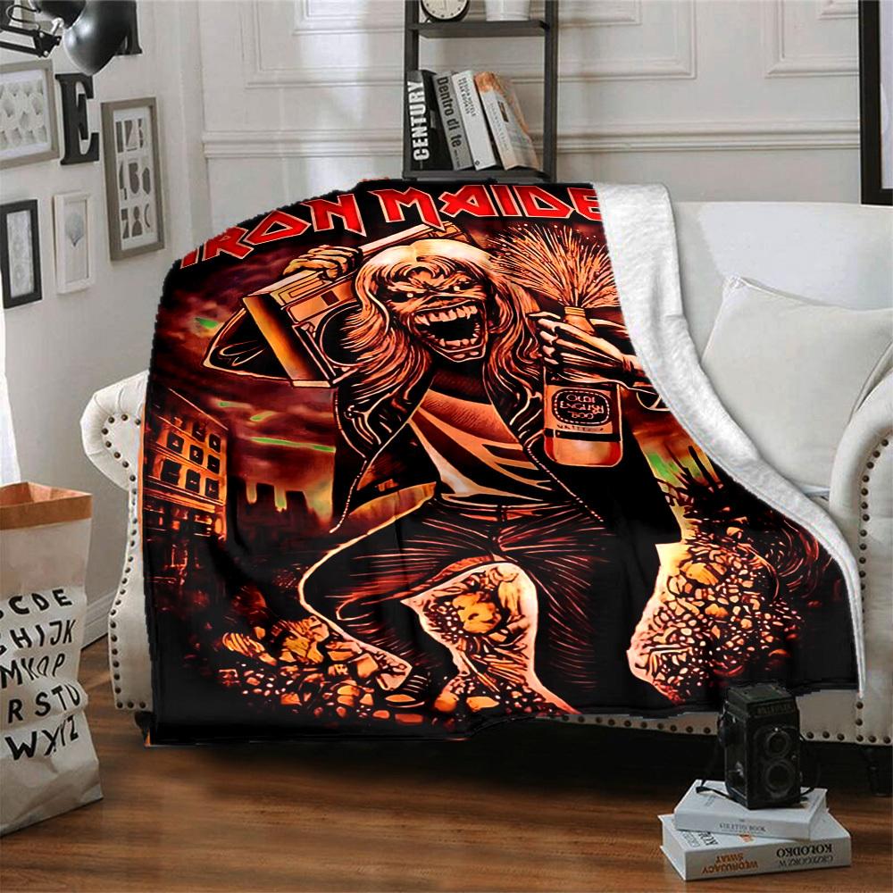 1pc Iron Maiden Band Merchandise Flannel Blanket [Cozy Throw Blanket] For Sofa, Bed, Travel, Camping, Livingroom, Office, Couch, Chair, And Bed