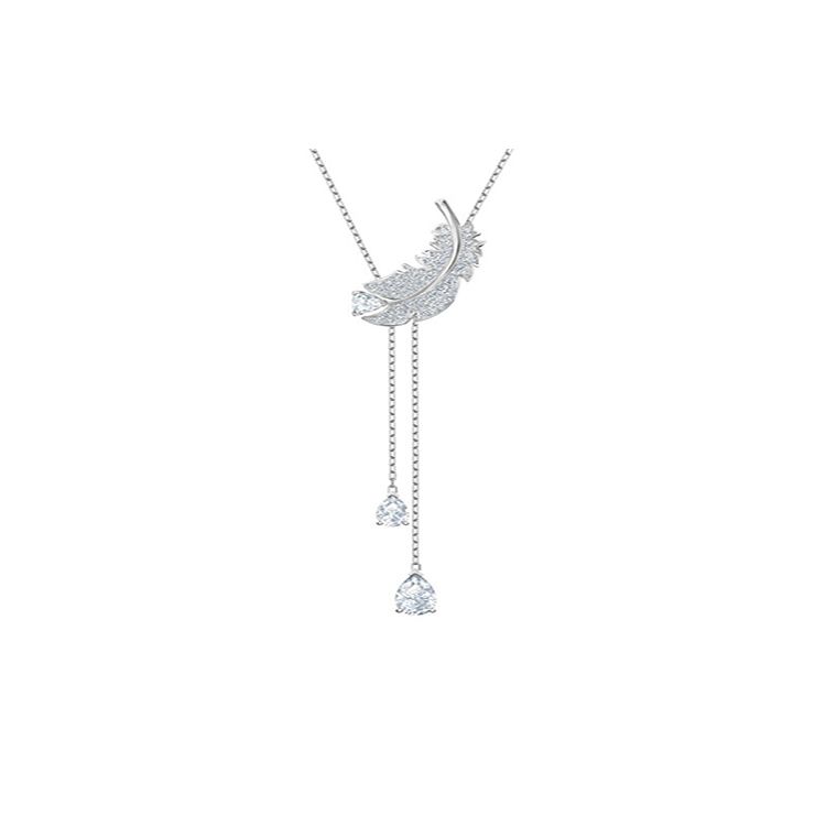 Swarovski Y Shape Feather Long Pendant Necklace Women necklace Platinum 5493397