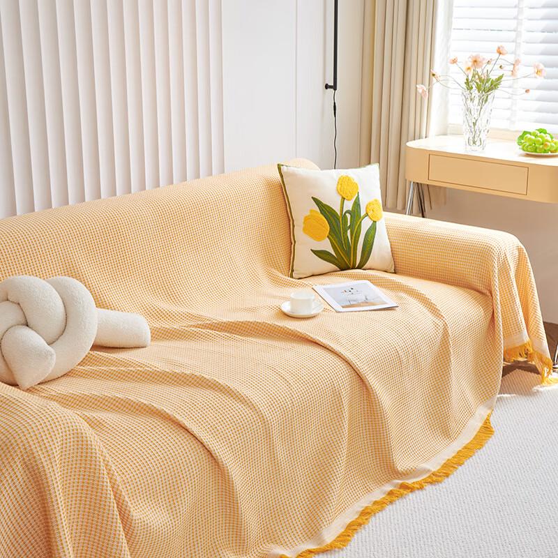 OEING Waffle Knit All-Season Sofa Cover Throw
