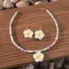 Bohemian vacation style egg flower necklace earrings set ins niche flower soft pottery color collarbone chain tide