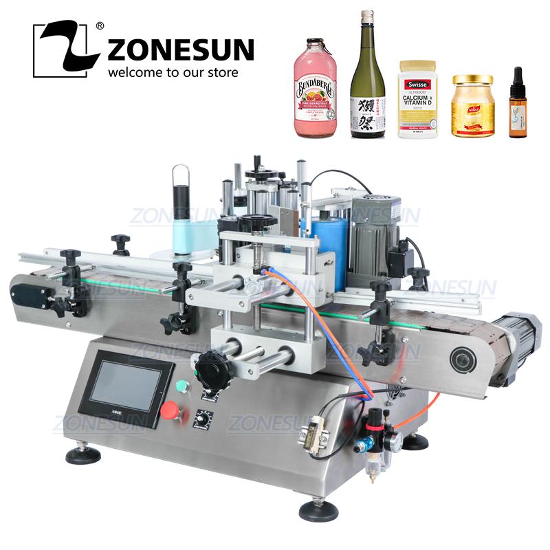 ZONESUN Double Sides Label Sticker Liquid Soap Automatic Round Water Bottle Labeling Machines With Printer ZS-TB500