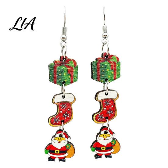 Winter Holiday Gifts 1 Pair Christmas Wooden Dangle Drop Earrings for Women, Cute Santa Women Seasonal Accessories Gingerbread Candy Cane Earrings,