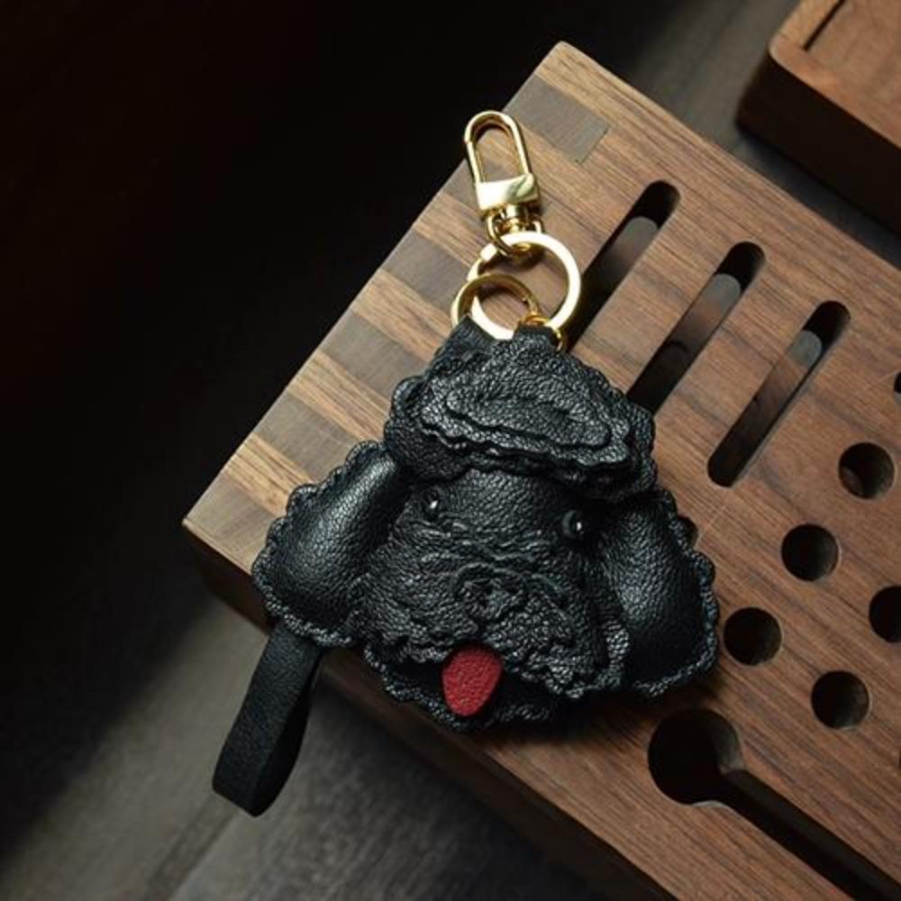 Брелок для ключей из кожи ручной работы в виде плюшевой собаки, оригинальный дизайн, милый женский подарок-брелок премиум-класса