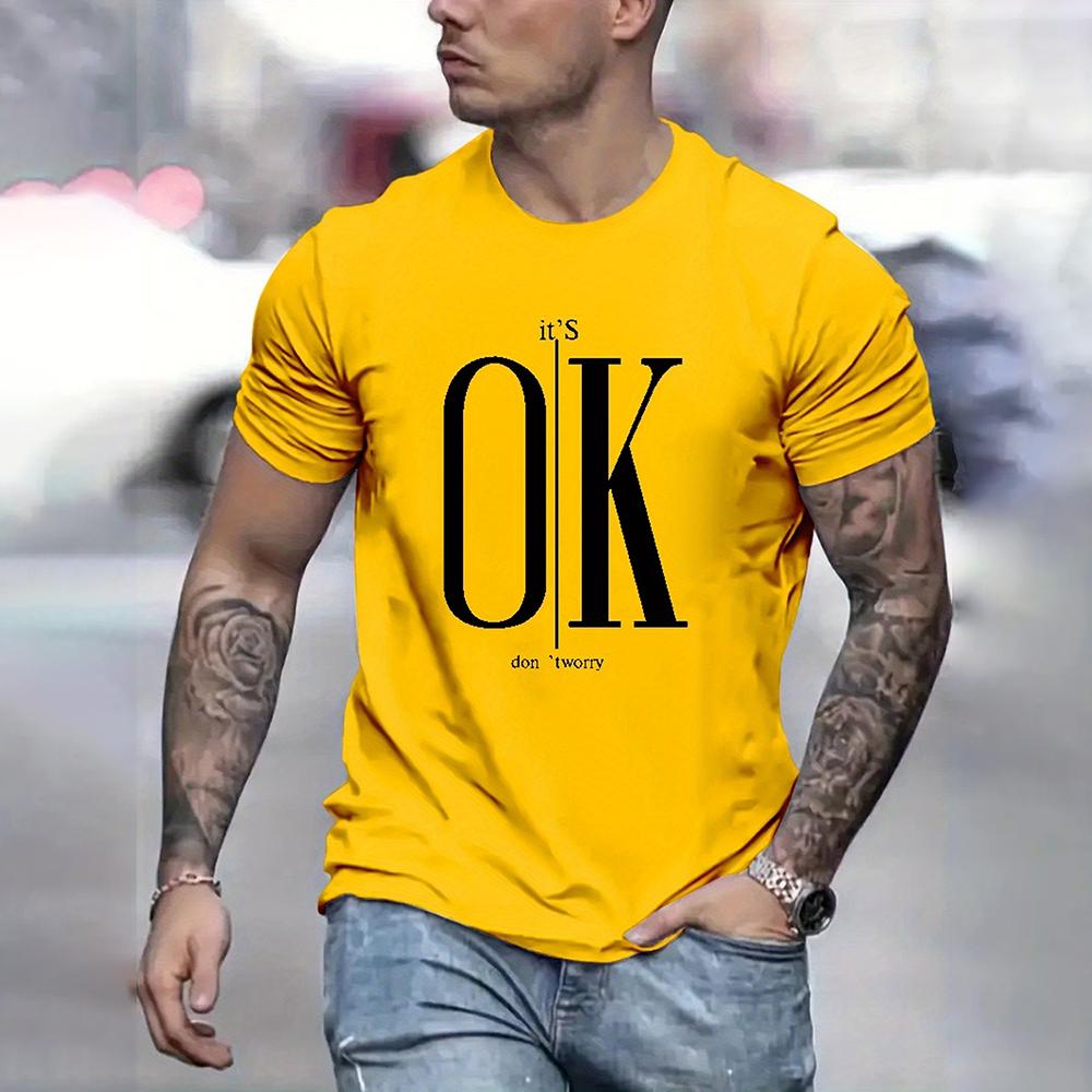 2024 Men's Street Ok Letter Print T-shirt Summer Men's Casual Short Sleeve Tops Oversized Hipster T Shirts Clothing New Menswear