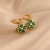 New Retro Simple Emerald Love Flower Earrings Buckle Temperament Four-Leaf Clover Fashion Titanium Steel Female Earrings