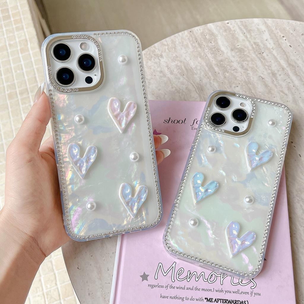 Красивый чехол с узором ракушки Ins Love для iPhone 16, новый чехол для телефона Apple 15 Promax, модный, с блестящими бриллиантами