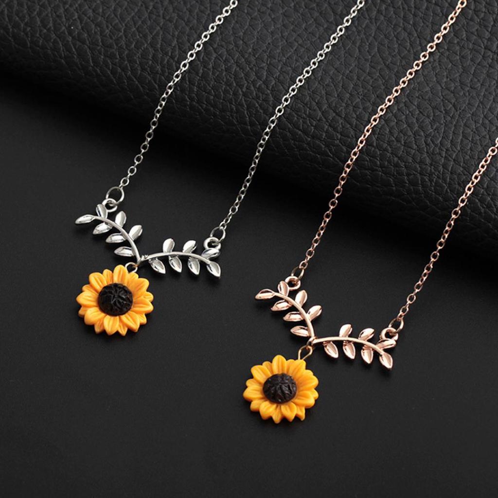 Cute Sunflower Leaf Branch Pendant Women Clavicle Necklace Jewelry Birthday Gift