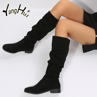 2024 Модные зимние новые винтажные классические универсальные женские туфли из замши с толстым каблуком и высоким ворсом Современные ботинки Botte